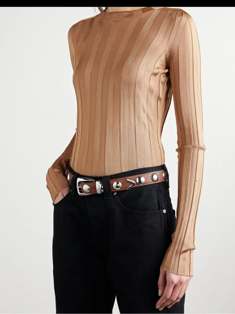 Khaite Benny Belt Tan Leather Studded